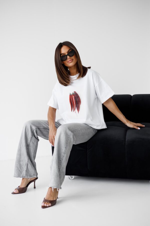 T-shirt z aplikacją papryczki, t-shirt oversize, t-shirt biały bawełniany