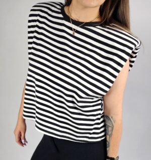 top z poduszkami w paski top z poduszkami na ramionach w paski biało czarne