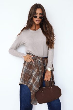 koszula w kratę brązowa oversize, na guziki, na zatrzaski, luźna