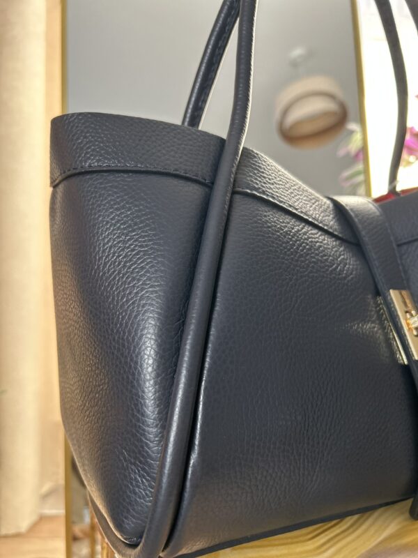 Torba elegance dark denim skorzana, made in italy, z paskiem, duza