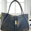 Torba elegance dark denim skorzana, made in italy, z paskiem, duza