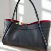 Torba elegance dark denim skorzana, made in italy, z paskiem, duza