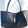 Torba elegance dark denim skorzana, made in italy, z paskiem, duza